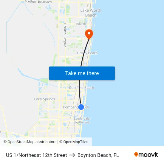US 1/Northeast 12th Street to Boynton Beach, FL map