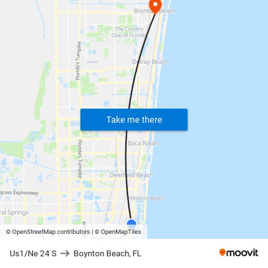 Us1/Ne 24 S to Boynton Beach, FL map