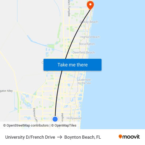 University D/French Drive to Boynton Beach, FL map