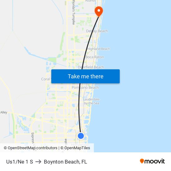 Us1/Ne 1 S to Boynton Beach, FL map