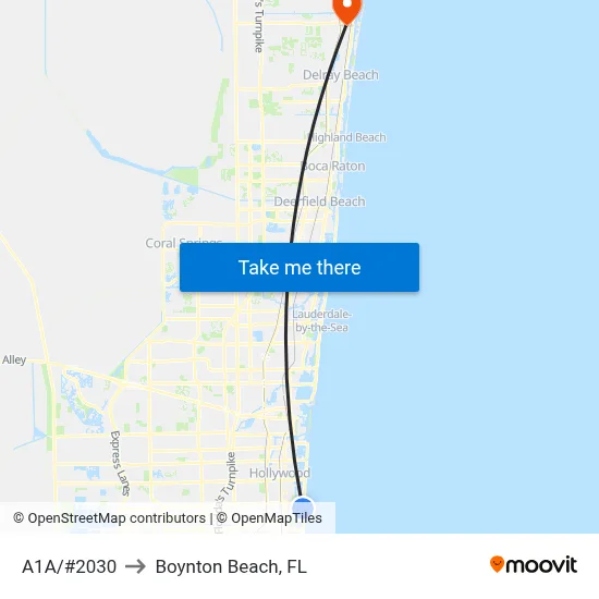 A1A/#2030 to Boynton Beach, FL map