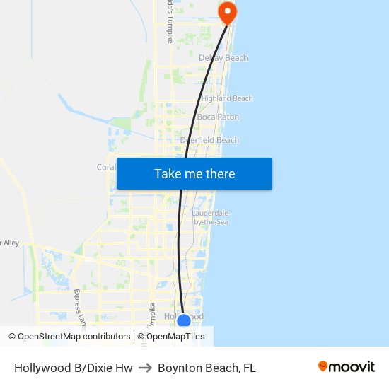 Hollywood B/Dixie Hw to Boynton Beach, FL map