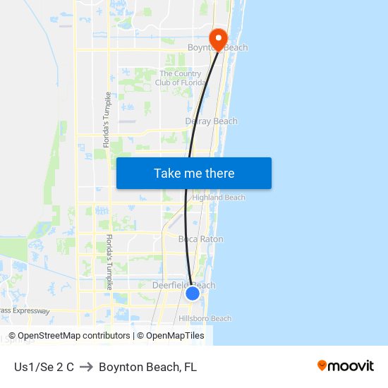 Us1/Se 2 C to Boynton Beach, FL map
