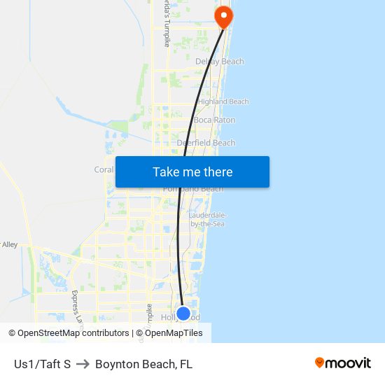 US1/TAFT S to Boynton Beach, FL map