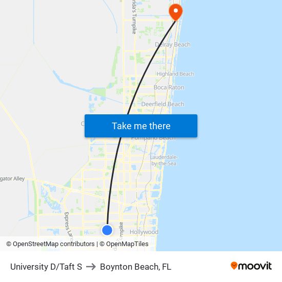 University D/Taft S to Boynton Beach, FL map