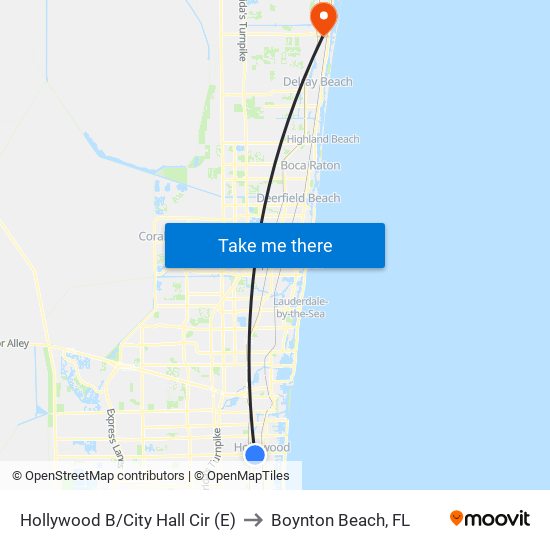 Hollywood B/City Hall Cir (E) to Boynton Beach, FL map