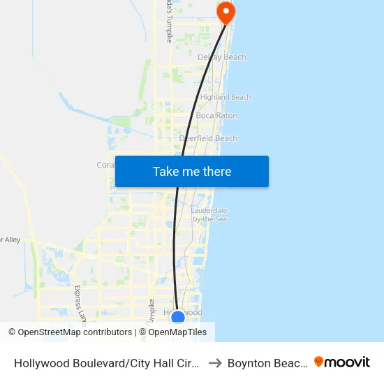 Hollywood Boulevard/City Hall Circle (East) to Boynton Beach, FL map