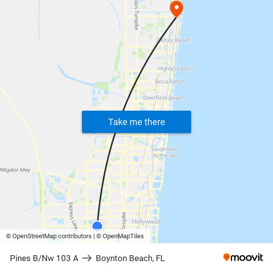 PINES B/NW 103 A to Boynton Beach, FL map