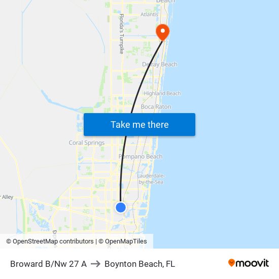 Broward B/Nw 27 A to Boynton Beach, FL map