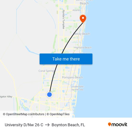 University D/Nw 26 C to Boynton Beach, FL map