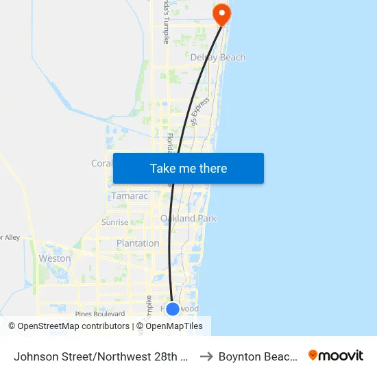 Johnson Street/Northwest 28th Avenue to Boynton Beach, FL map
