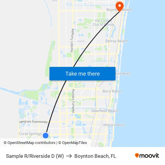 Sample R/Riverside D (W) to Boynton Beach, FL map