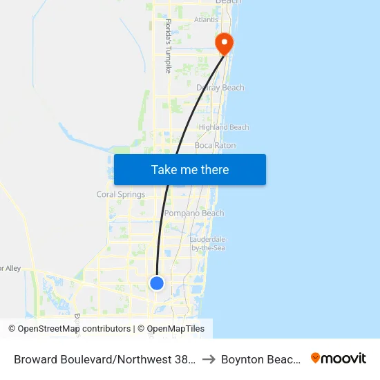 Broward Boulevard/Northwest 38th Way to Boynton Beach, FL map