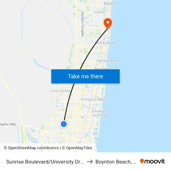 Sunrise Boulevard/University Drive to Boynton Beach, FL map