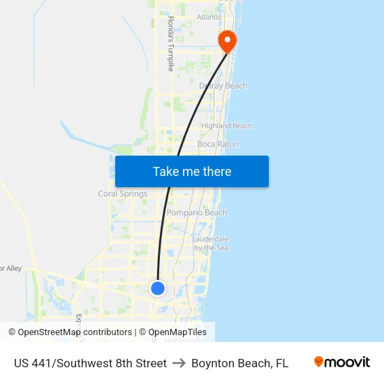 US 441/Southwest 8th Street to Boynton Beach, FL map