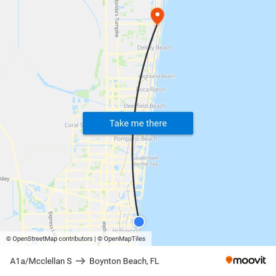 A1a/Mcclellan S to Boynton Beach, FL map