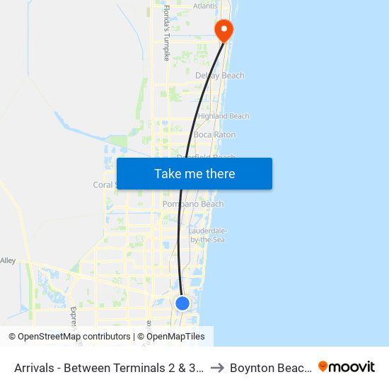 Arrivals - Between Terminals 2 & 3 - Zone F to Boynton Beach, FL map