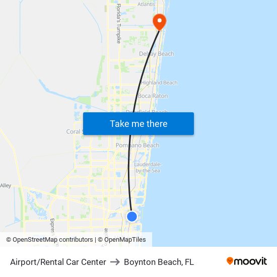 Airport/Rental Car Center to Boynton Beach, FL map