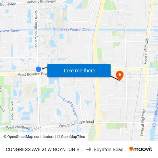 CONGRESS AVE at  W BOYNTON BCH BLVD to Boynton Beach, FL map
