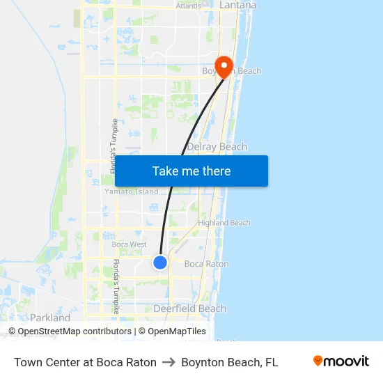 Town Center at Boca Raton to Boynton Beach, FL map