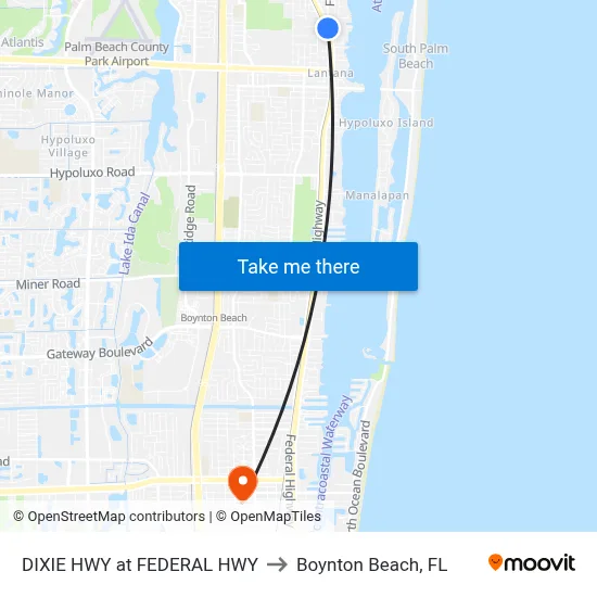 DIXIE HWY at FEDERAL HWY to Boynton Beach, FL map