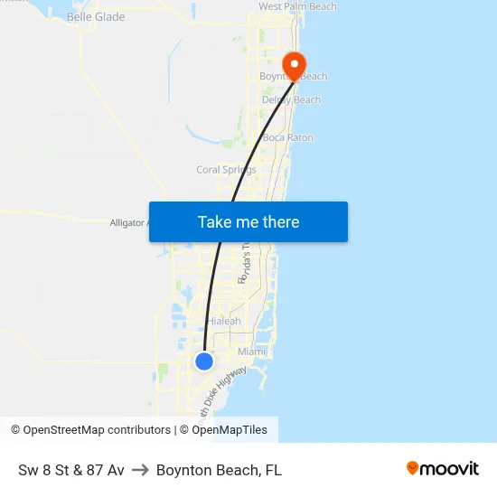 Sw 8 St & 87 Av to Boynton Beach, FL map