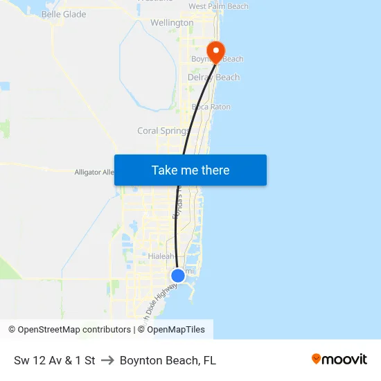 Sw 12 Av & 1 St to Boynton Beach, FL map