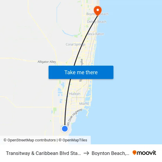 Transitway & Caribbean Blvd Station to Boynton Beach, FL map