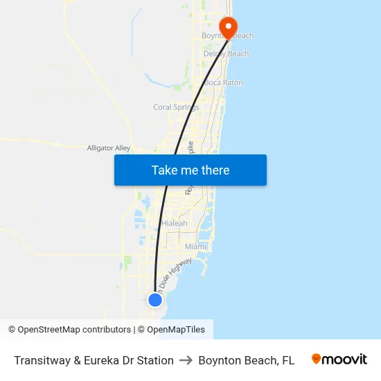 Transitway & Eureka Dr Station to Boynton Beach, FL map