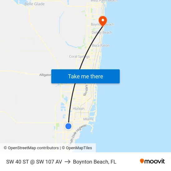 Sw 40 St @ Sw 107 Av to Boynton Beach, FL map