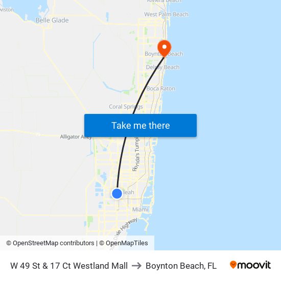 W 49 St & 17 Ct Westland Mall to Boynton Beach, FL map