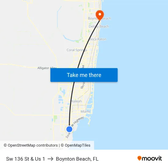 Sw 136 St & Us 1 to Boynton Beach, FL map