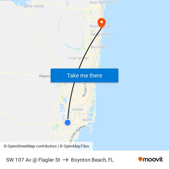SW 107 Av @ Flagler St to Boynton Beach, FL map