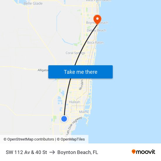 SW 112 Av & 40 St to Boynton Beach, FL map
