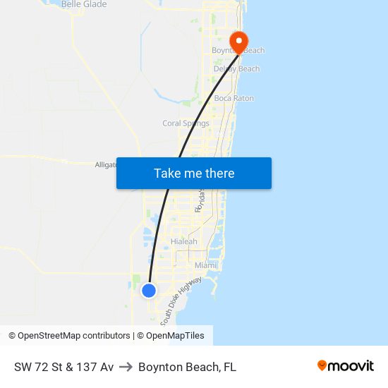 SW 72 St & 137 Av to Boynton Beach, FL map
