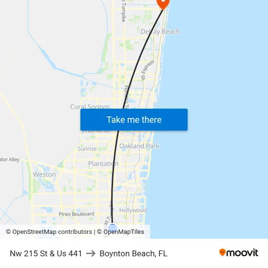 Nw 215 St & Us 441 to Boynton Beach, FL map