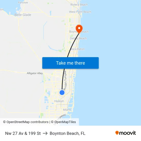 Nw 27 Av & 199 St to Boynton Beach, FL map