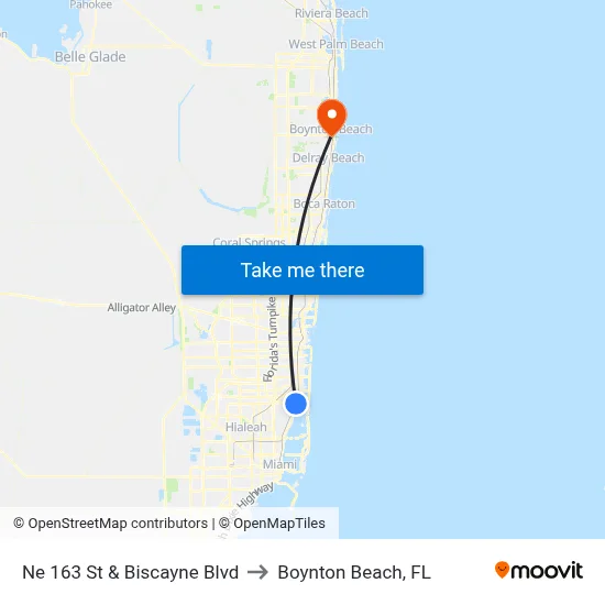 Ne 163 St & Biscayne Blvd to Boynton Beach, FL map