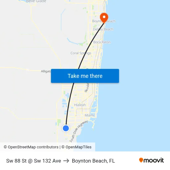 Sw 88 St @ Sw 132 Ave to Boynton Beach, FL map