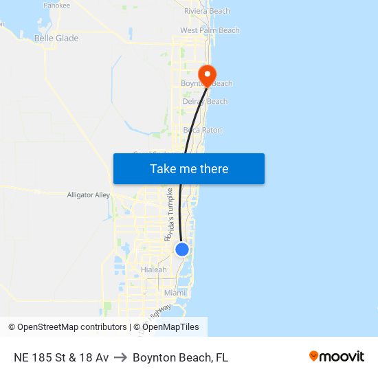 NE 185 St & 18 Av to Boynton Beach, FL map