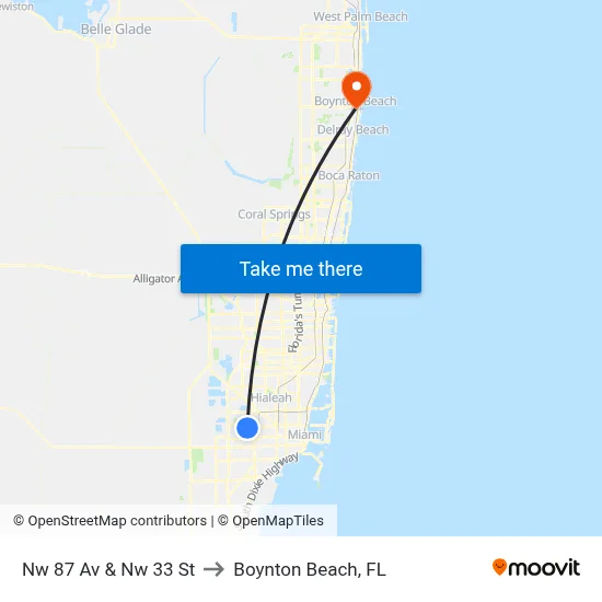 Nw 87 Av & Nw 33 St to Boynton Beach, FL map