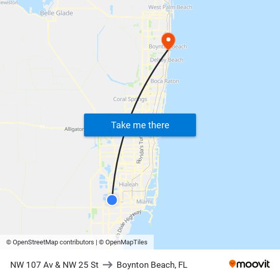 NW 107 Av & NW 25 St to Boynton Beach, FL map