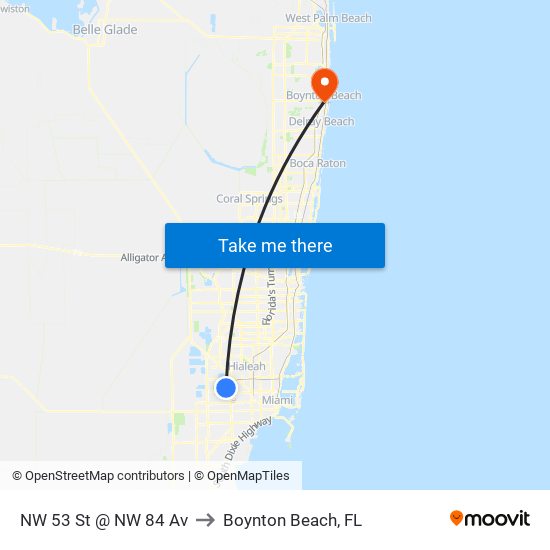 NW 53 St @ NW 84 Av to Boynton Beach, FL map