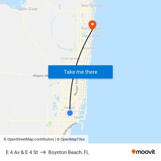 E 4 Av & E 4 St to Boynton Beach, FL map