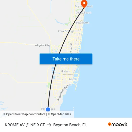 Krome Av @ Ne 9 Ct to Boynton Beach, FL map