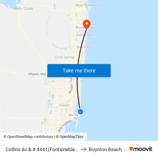 Collins Av & # 4441(Fontainebleau) to Boynton Beach, FL map
