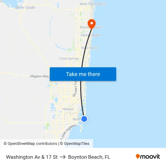 Washington Av & 17 St to Boynton Beach, FL map