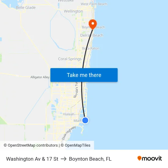Washington Av & 17 St to Boynton Beach, FL map