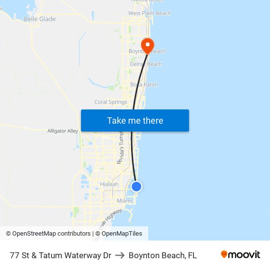 77 St & Tatum Waterway Dr to Boynton Beach, FL map