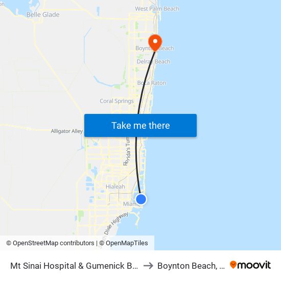 Mt Sinai Hospital & Gumenick Bldg to Boynton Beach, FL map